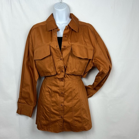 ZARA Poplin Shirt-Dress With Pockets Brown NWOT - Picture 2 of 13